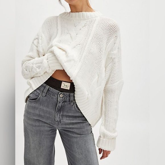 NWT Free People We The Free In A Daze Cable Knit Sweater In Optic White - Picture 5 of 14